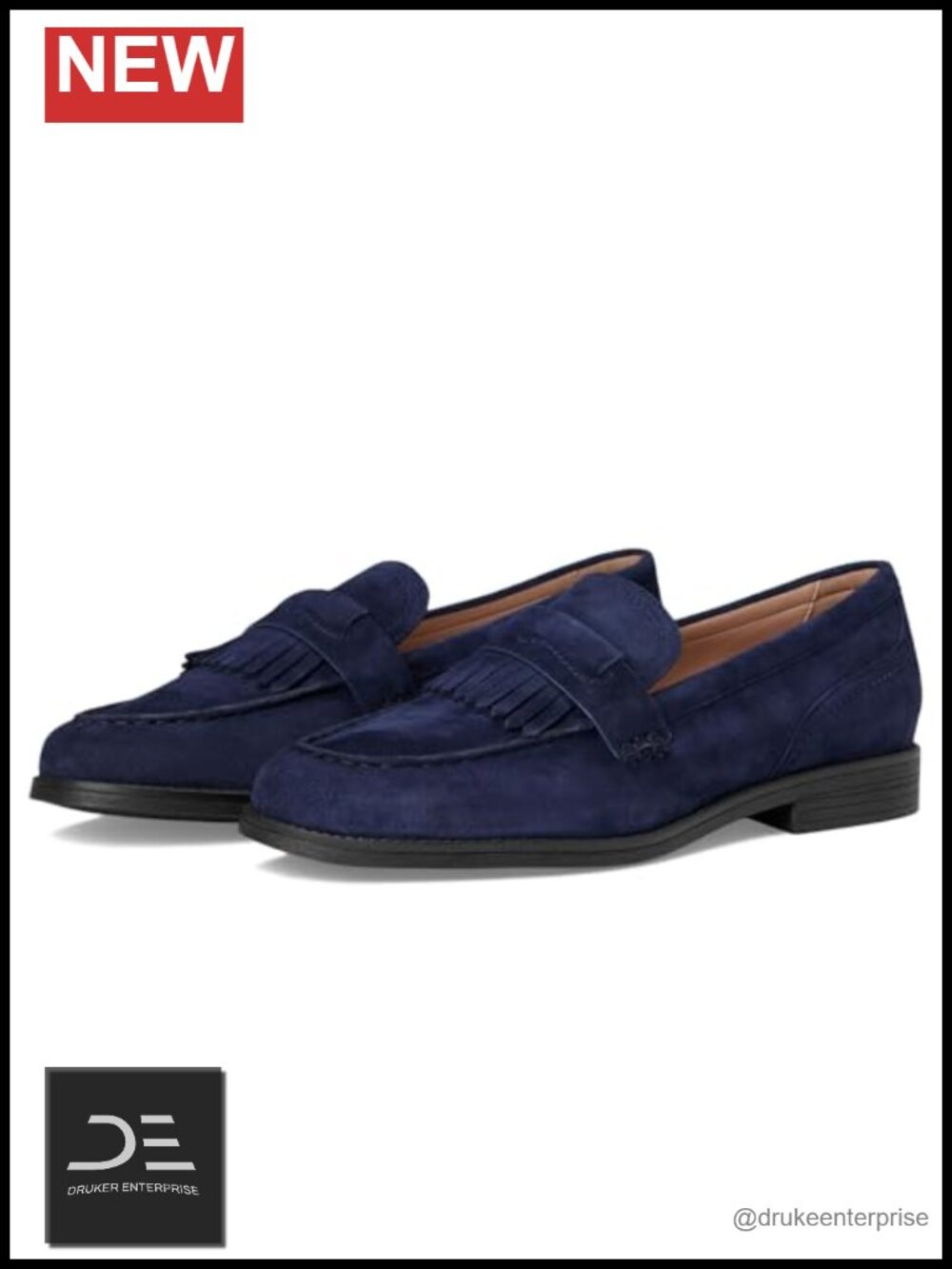 Suede Leather Kiltie Loafers with Shock Absorption, Pull-On Closure